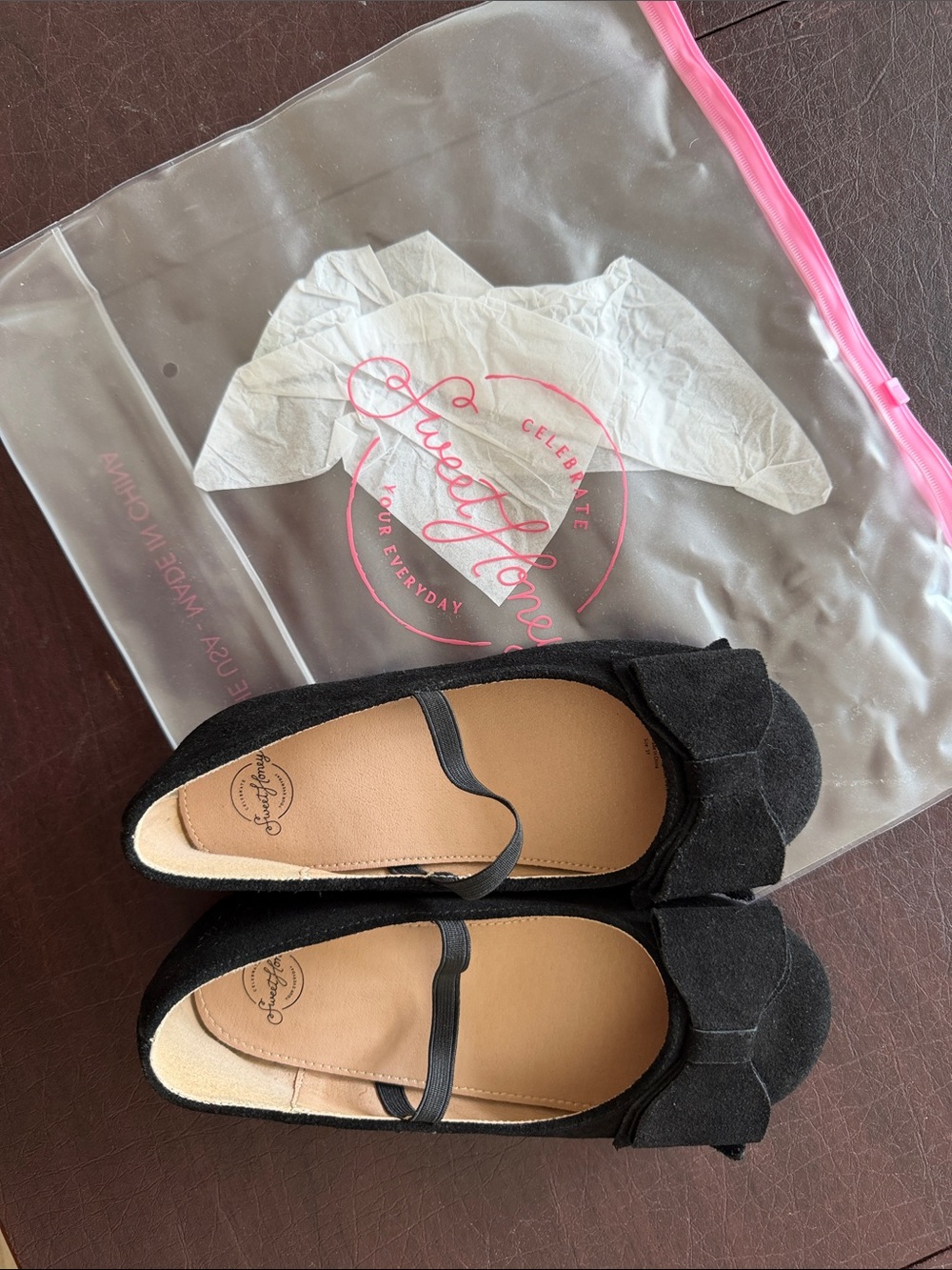 SweetHoney Black Suede Mary Jane Flats with Bow Girls Size 3Y
